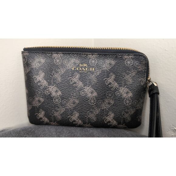 Coach Handbags - Coach corner zip black gray carriage wristlet wallet